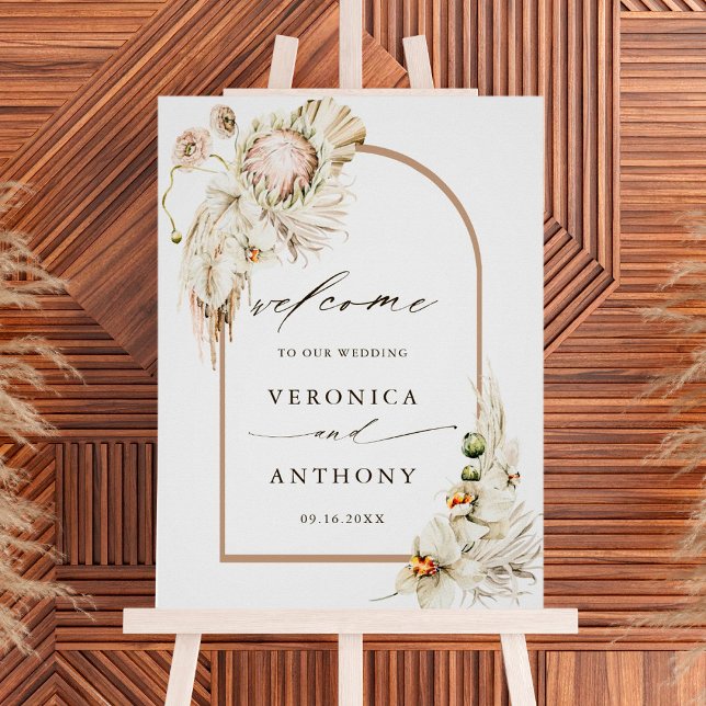 Poster Boho Protea Pampas Grass Casamento Floral Bem-Vind (Criador carregado)