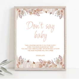 Poster Boho Pumpkin Chá de fraldas Don't say Baby Sign
