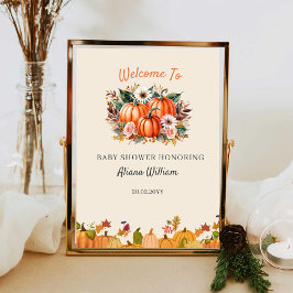 Poster Boho Pumpkin Floral Fall Chá de fraldas Sinal de B