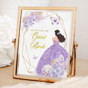 Poster Boho Purple Butterfly Quinceañera Guest Book