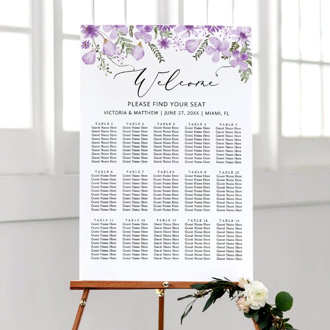 Poster Boho Purple Flower 15 Gráfico de Casamento de Mesa (Criador carregado)