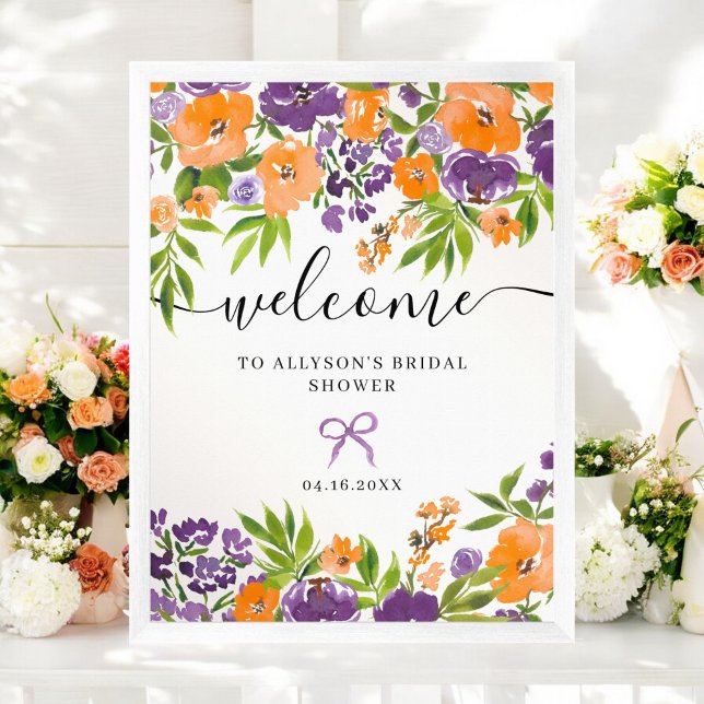 Poster Boho Purple Orange Floral Bridal Boho Boho (Boho Purple Orange Floral Bridal Welcome Poster)