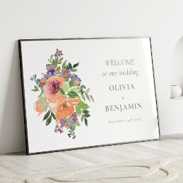 Poster Boho Purple Orange Floral Weding Welcome