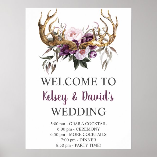 Poster Boho Purple Plum Pink Peonies Pormenores de Casame (Frente)