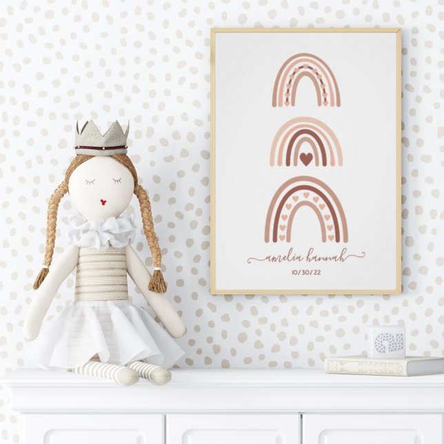 Pôster Boho Rainbow Baby Name Birthday (Criador carregado)