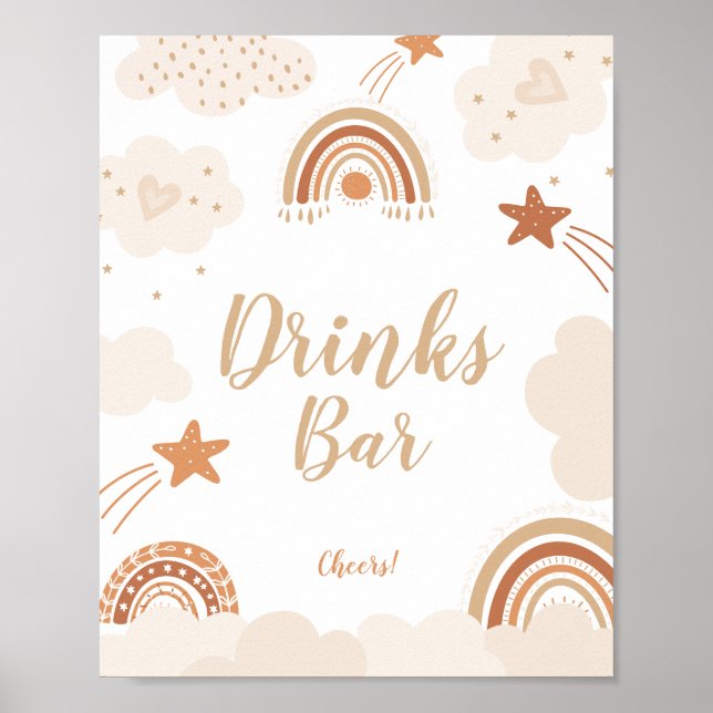 Poster Boho Rainbow Bebe Sinal de Bar (Frente)