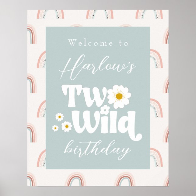 Poster Boho Rainbow Daisy Two Wild segundo aniversário Be (Frente)