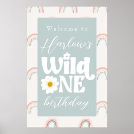 Poster Boho Rainbow Daisy Wild Um Primeiro Aniversário Be