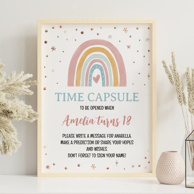 Poster Boho Rainbow Girl Birthday Time Capule Sinal (Criador carregado)