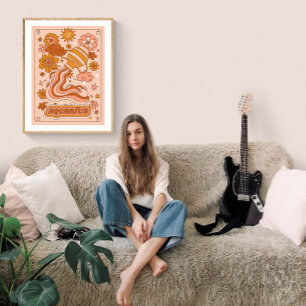Poster Boho Retro Aquarius Zodiac