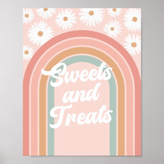 Poster Boho Retro Daisy Birthday Sweets and Treats Sign (Frente)