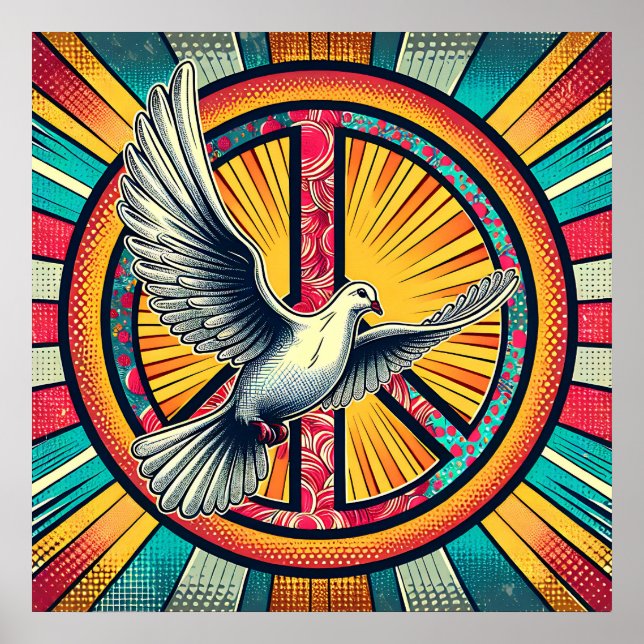 Poster Boho Retro Dove and Peace Sign (Frente)