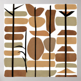 Poster Boho Rock Polygon Leaf Arte Botânica Estilo Modern