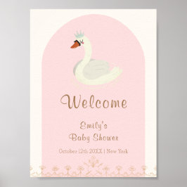 Poster Boho Rosa Arch Princesa Swan Chá de fraldas Bem-vi