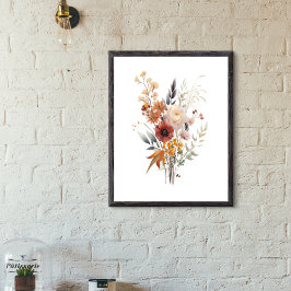 Poster Boho Rosa Bege Amarelo Azul Floral Botânico