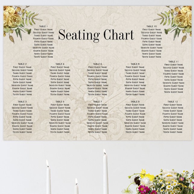 Poster Boho Rosa Cream Damask Rustic Casamento Seating (Criador carregado)