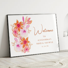 Poster Boho Rosa Laranja Flores Chuveiro Bem-vindo Person
