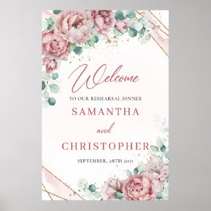 Poster Boho rosas cor-de-rosa empoeiradas eucalipto Janta