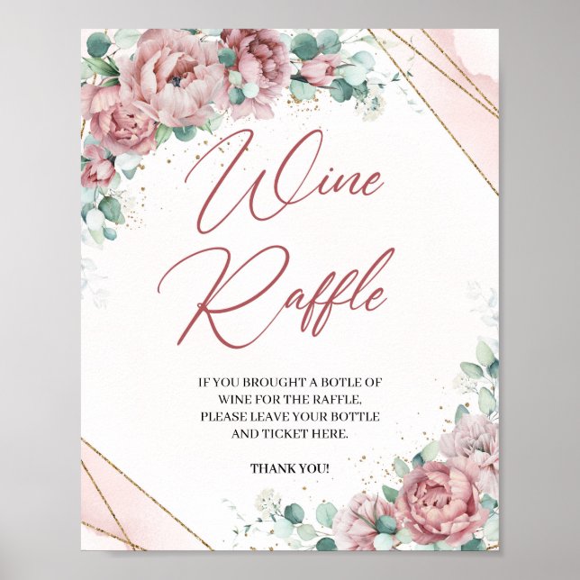 Poster Boho rubor floral eucalipto Sorteio de vinho (Frente)