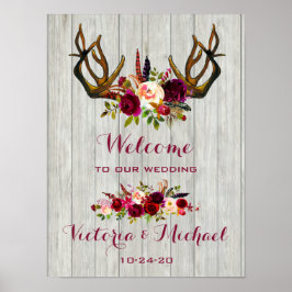 Pôster Boho Rustic Antler Sinal de Casamento Floral