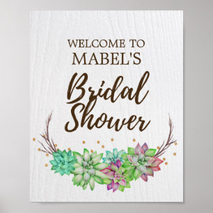 Poster Boho Rustic Floral Succultive Chá de panela Bem-vi