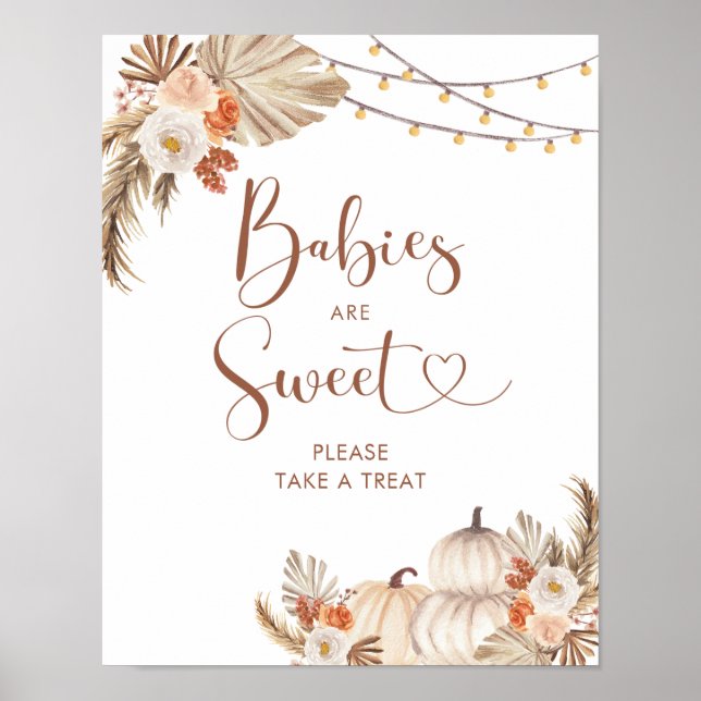 Poster Boho Rustic Pumpkin Fall in Love Babies are Sweet (Frente)