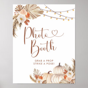 Poster Boho Rustic Pumpkin Fall in Love Photo Booth Sinal