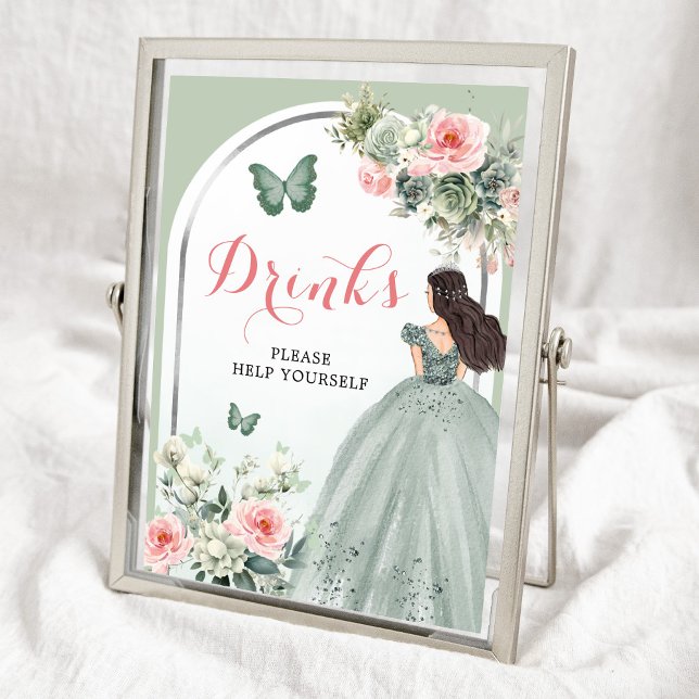 Poster Boho Sage Bebidas Florais De Quinceañera Verde Ros (Criador carregado)