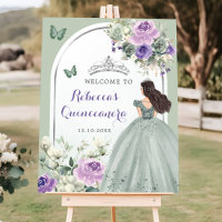 Boho Sage Green Purple Floral Quinceañera Bem-vind