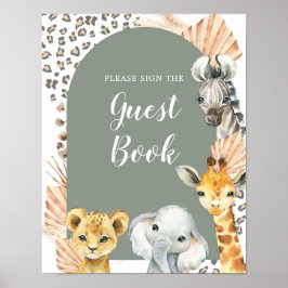 Poster Boho Sage Green Safari Oh Boy Guest Book