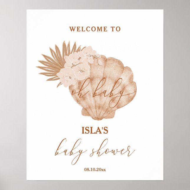 Poster Boho Seashell Baby Shower Boas-Vindas (Frente)