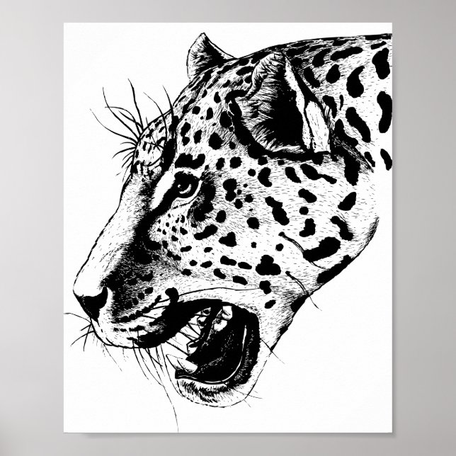 Poster Boho Selva Negra e Branca Vintage Linda Leopardo (Frente)