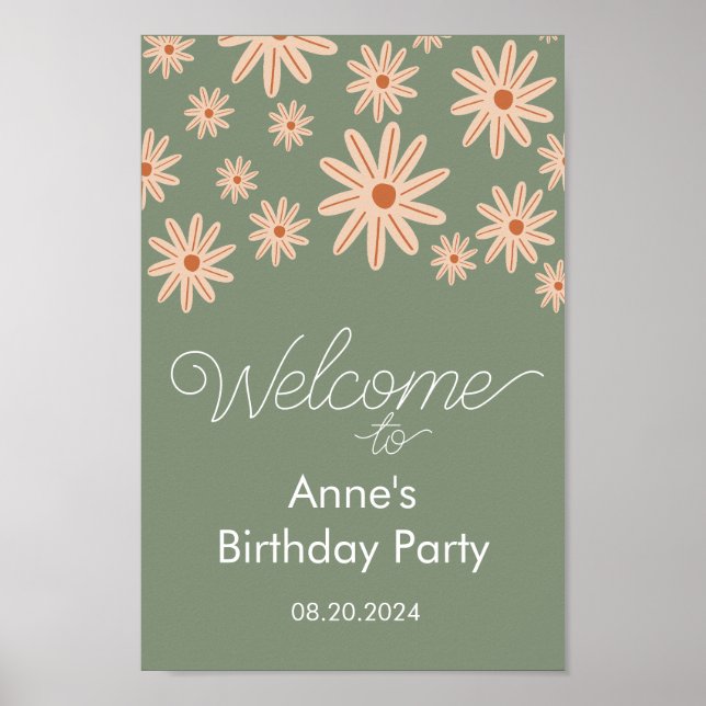 Poster Boho Simples Flói Todas as Idades Aniversário (Frente)