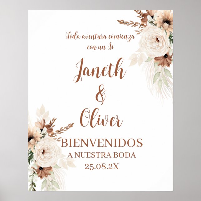 Poster Boho Sinal de boas-vindas ao Casamento Espanhol (Frente)