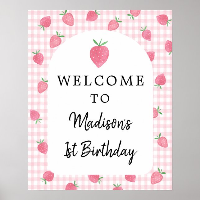 Poster Boho Strawberry Berry Sweet Birthday Bem-vindo (Frente)