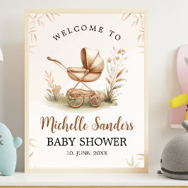 Poster  Boho Style Baby stroller neutral baby shower
