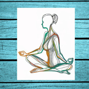 Poster Boho Style Mulher em Yoga Pose Solteiro Line Art P