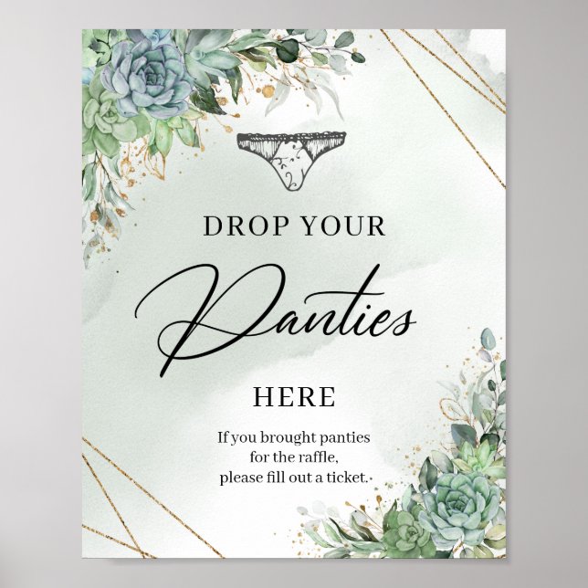 Poster Boho succulents gold Drop your Panties here Sign (Frente)