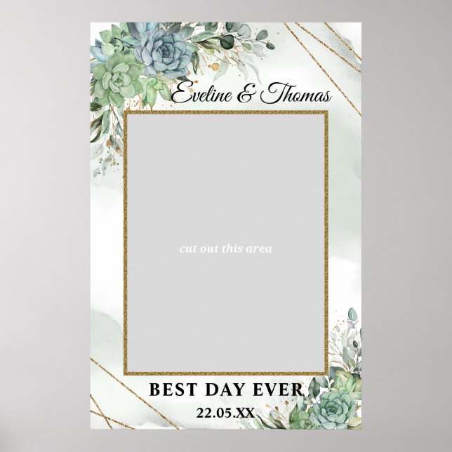 Poster Boho Suculentas eucalipto dourado adereço para fot (Frente)