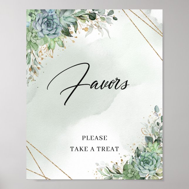 Poster Boho Summer suculenta ouro eucalipto sinal Favor (Frente)