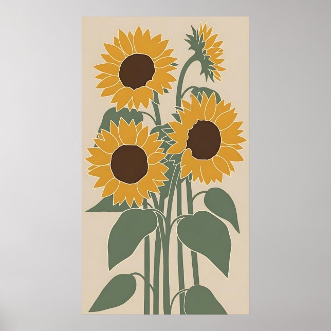 Poster Boho Sunflower - Modern Desaturated Floral (Frente)
