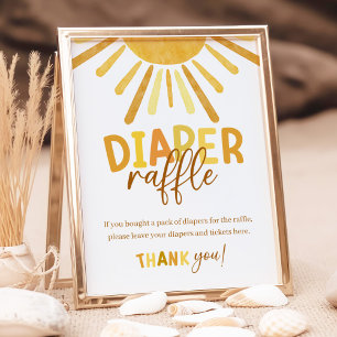 Poster Boho Sunshine Yellow Chá de fraldas Fralda Raffle
