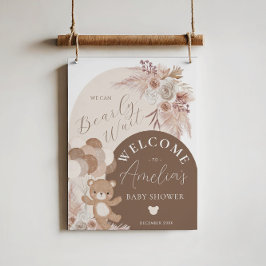 Poster Boho Teddy Bear Barly Wait Chá de fraldas Bem-vind
