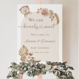 Poster Boho Teddy Bear - Sinal de Chá de fraldas de Boho