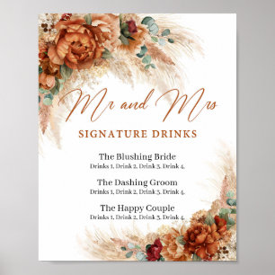 Poster Boho Terracota drinks com assinatura de Mr e Mrs p