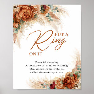 Poster Boho terracotta burgundy pampas Put a ring on it