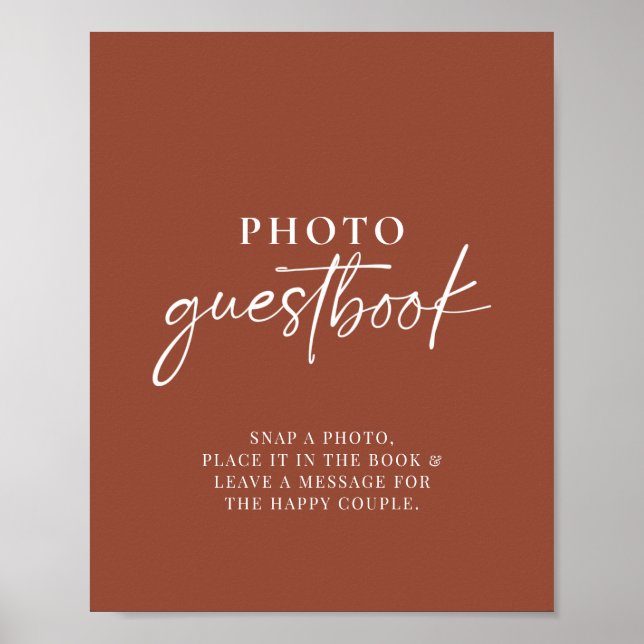 Poster Boho Terracotta Burnt Orange Photo Guestbook Sinal (Frente)