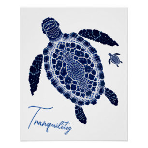 Pôster Boho Tranquilidade Sea Turtle Família Glossy Poste