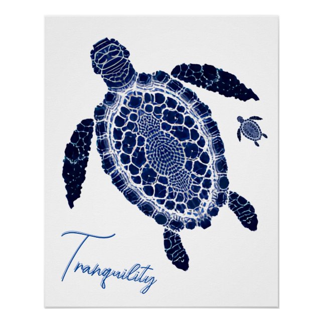 Pôster Boho Tranquilidade Sea Turtle Família Glossy Poste (Frente)