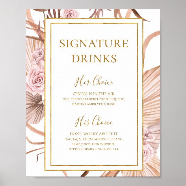 Poster Boho Tropical Botânica | Signature Drinks Sign (Frente)